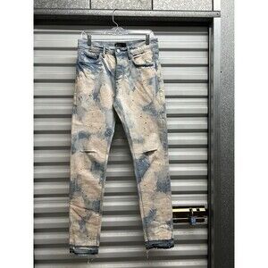 Purple Brand Mens Jeans 31 x 30.5 White Blue Paint Splatter Button Fly Coated